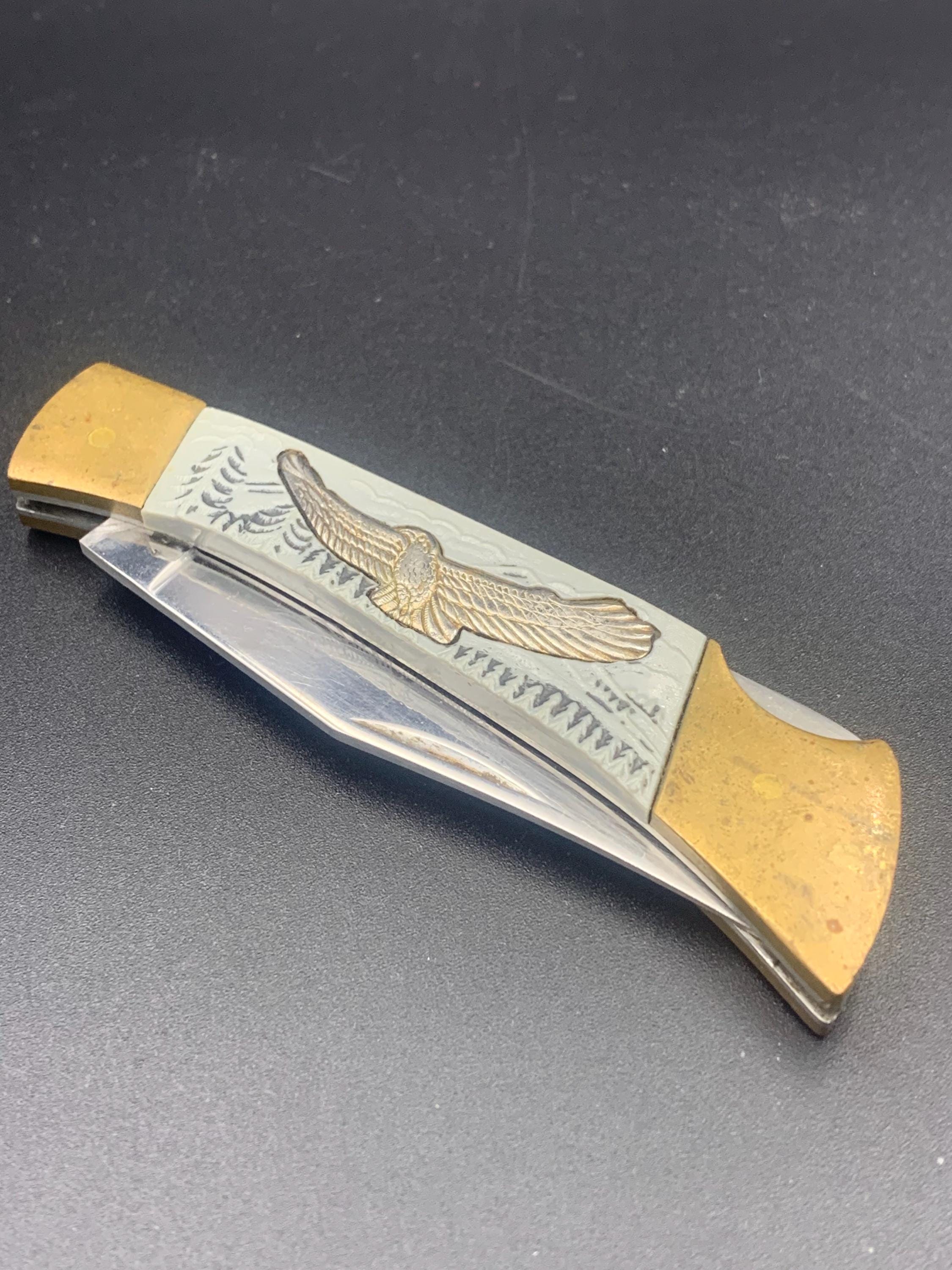 Vintage Brass Eagle Folding Lockback Pocket Knife - Etsy