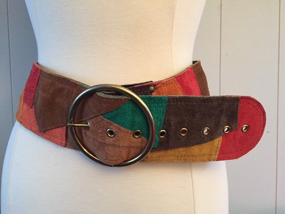 1970s Patchwork Suede Wide Belt, Mint Condition, W