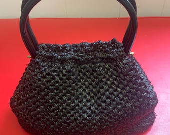 Vintage Black Purse, 1960s, Rafia