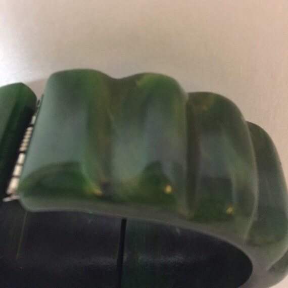 Bakelite Carved, Clamper Bracelet, Green, Yellow,… - image 6