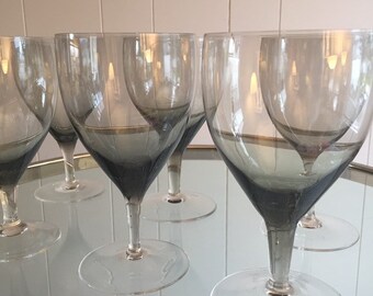 Holmgaard Stemware, Per Lutken, DENMARK Smokey Grey Wine Glasses. Set of 6.