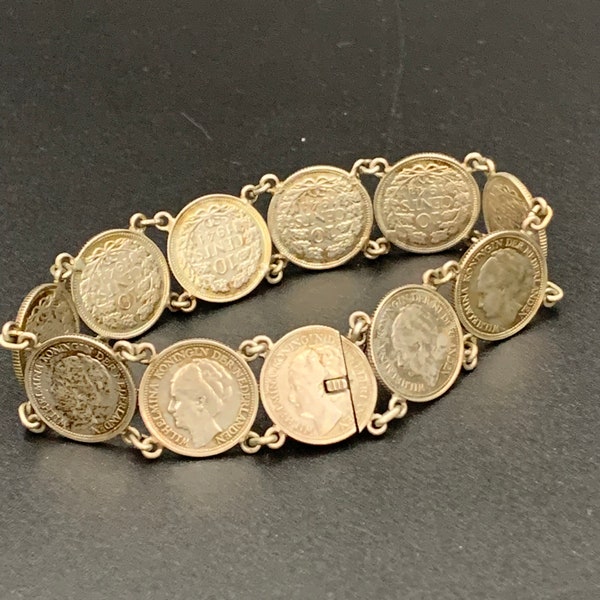 Vintage Silver Coin Bracelet, Netherlands, 1930s