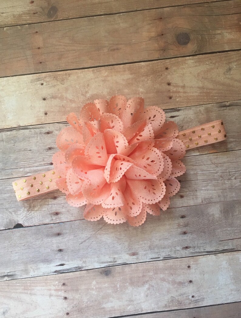 Baby Photo Headband Baby Gift Newborn Headband Peach Baby Girl Headband Chic Headband Light Peach Eyelet Baby Headband