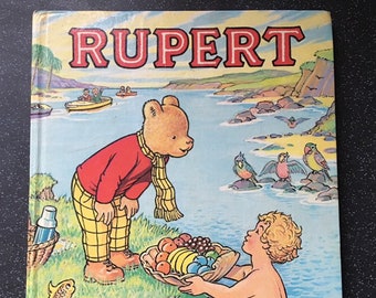 Rupert - The Daily Express Annual from 1975.   English Vintage Collectable Children's Book About a Well-Loved Bear.