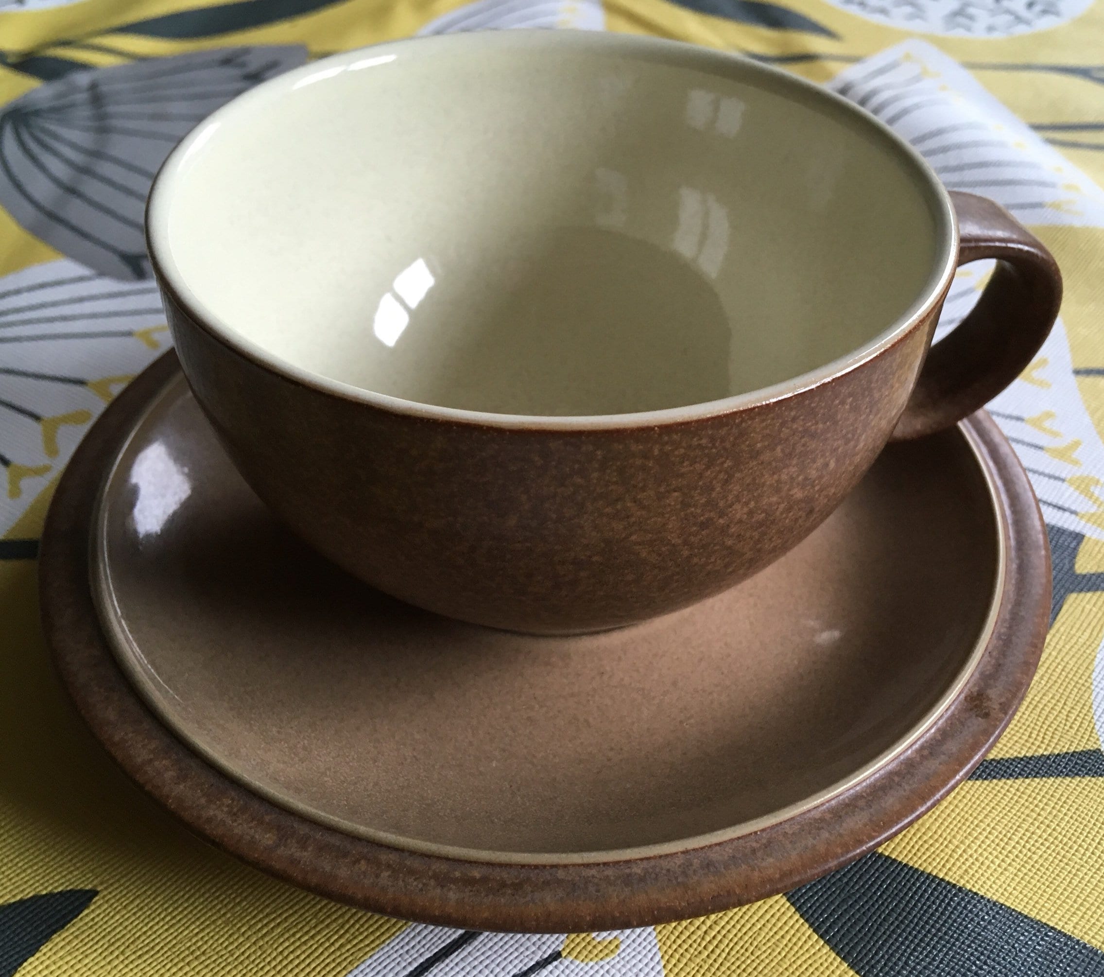 Denby cup saucer vintage set of two stoneware brown drip glaze England Drink & Barware Drinkware