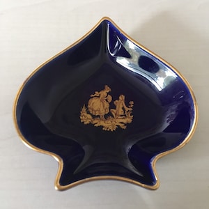 Limoges France 22K Gold and Cobalt Blue Hand Painted Fragonard Courting Couple Dish.  Made in France and very Collectable!