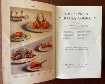 Livro de receitas vintage da Sra. Beeton, receitas inglesas da década de 1950.