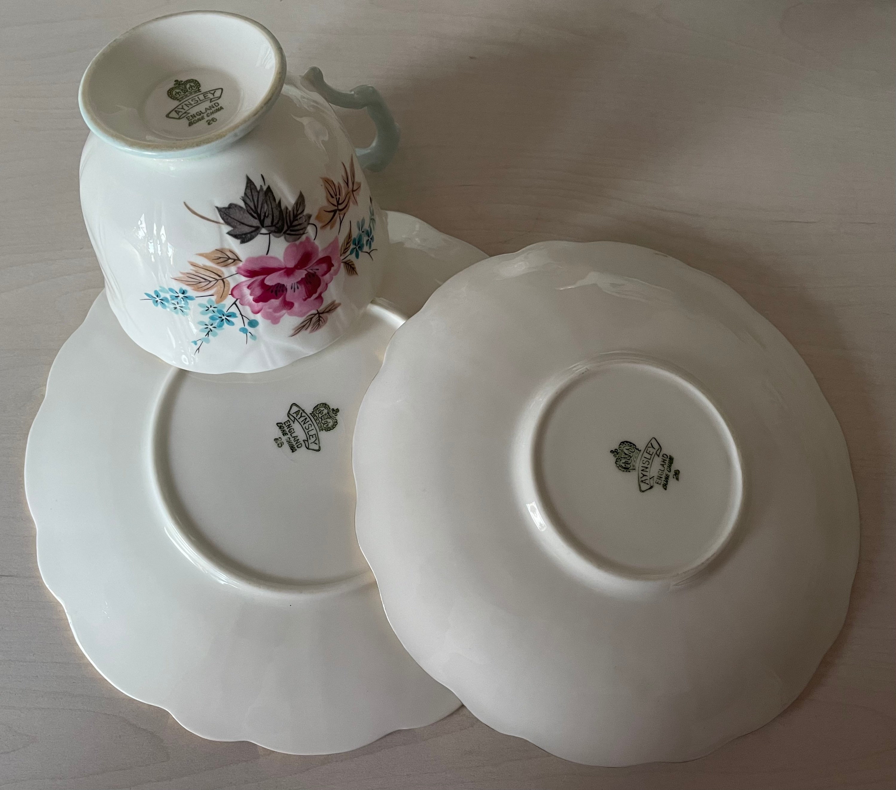 Aynsley Floral Embossed Trio, Fine Bone China Teacup Set, Gold