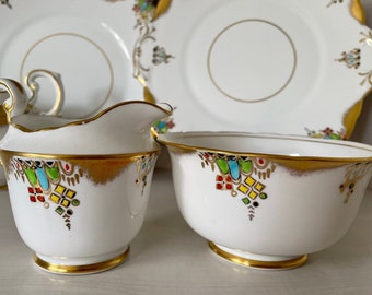 Art Deco Bone China Creamer and Sugar Bowl Set, Lawleys Regent Street
