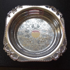 Silver Plate on Copper Squared Bowl/Dish.  Ornately Decorated and Embellished.  Electroplated on Copper, EPOC