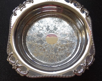 Embossed Silver Plated Copper Bowl, Ornate EPOC Dish, 8 inch