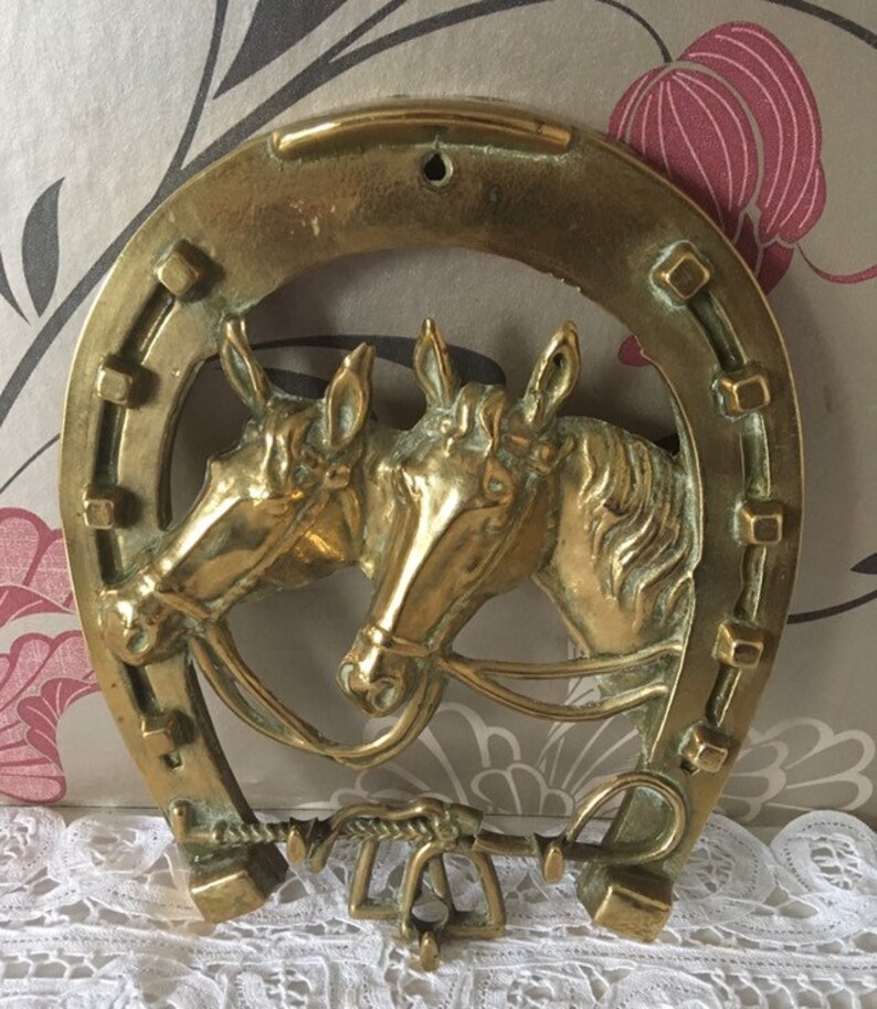 Brass Horseshoe/horses Heads Key Holder Wall Plaque. Vintage Etsy UK