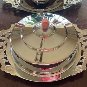 Vintage Covered Butter Dish, Original Opaque Glass Insert.  Chrome Plate with Ornate Wing Sides and Bakelite  on Lid.