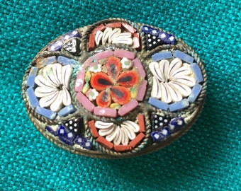 Antique Italian Micro Mosaic Brooch, Floral Design (1 1/4 inches)
