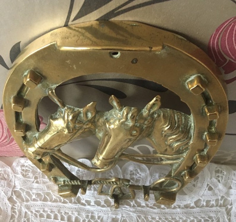 Brass Horseshoe/horses Heads Key Holder Wall Plaque. Vintage Etsy UK