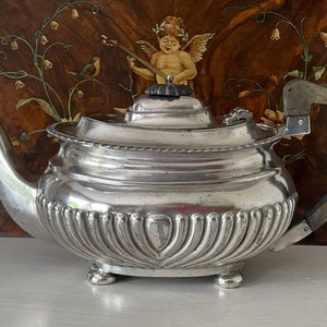 Martinoid Vintage Teapot by Martin Hall and Co, English Silversmiths.  Footed with Half Rib Design.
