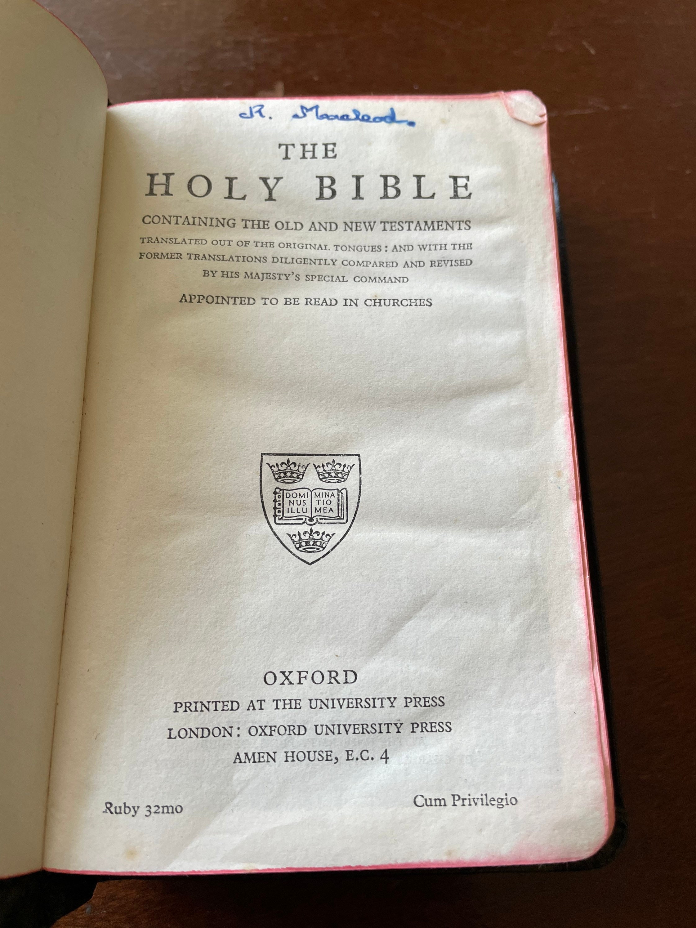 Vintage, Black Soft Leather Bound Holy Bible. Old and New