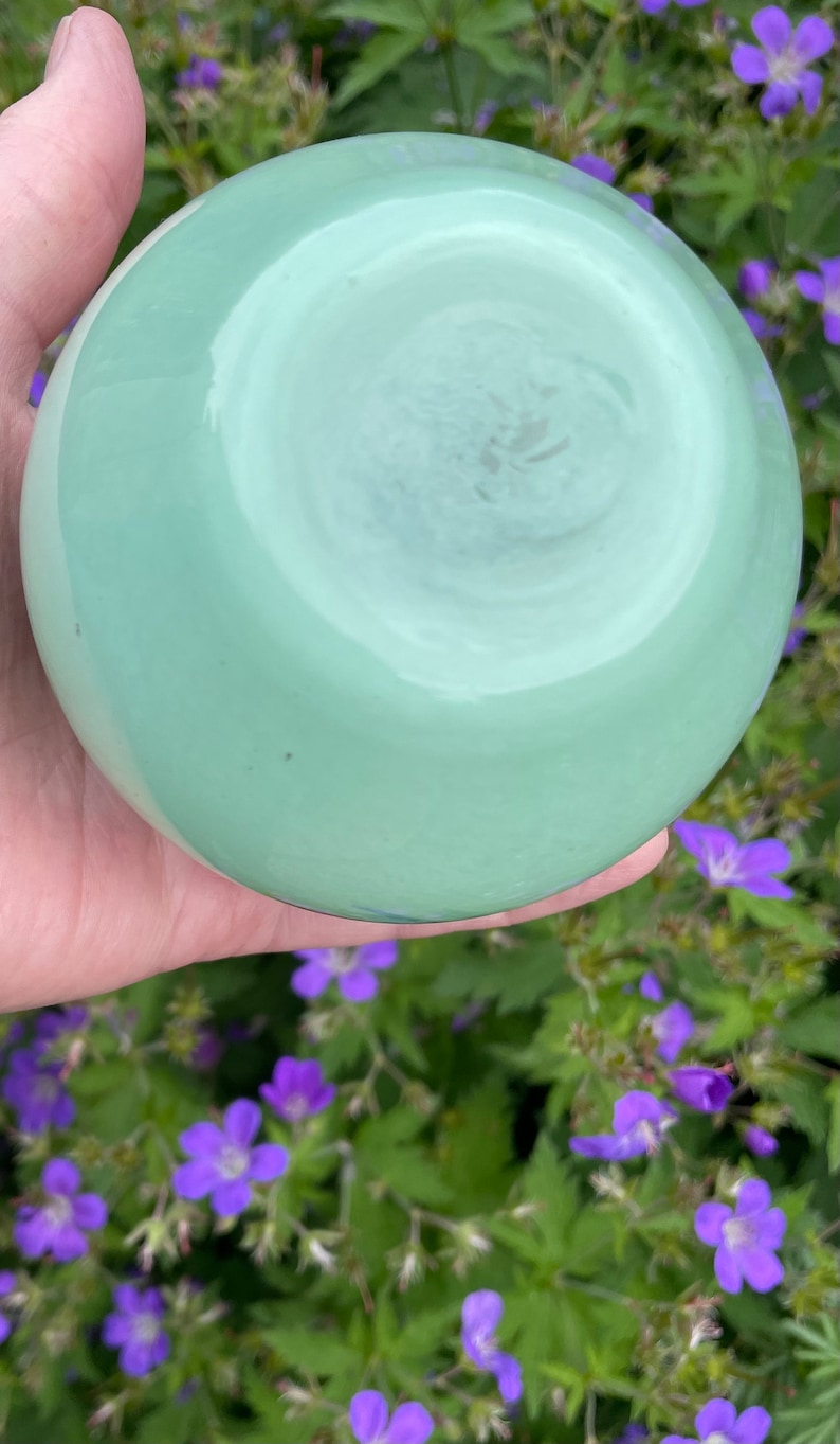 K&ouml;nnte beinhalten: Eine hellgr&uuml;ne Glasschale mit glatter, gl&auml;nzender Oberfl&auml;che. Die Schale ist rund und hat einen leichten Rand.