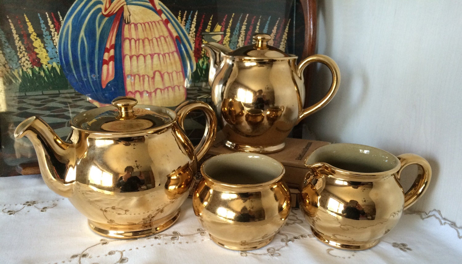 Very Rare Vintage Denby Stoneware Gold Lustre Tea Set Etsy