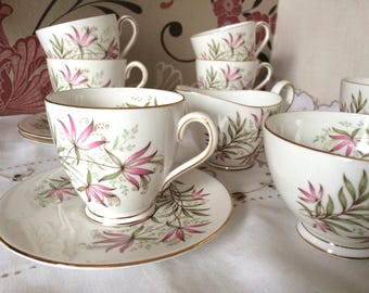 Blush Lily Bone China Coffee Set, Tuscan England, 14 Piece