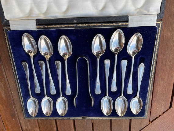 英アンティークティースプーン12本＆シュガートング