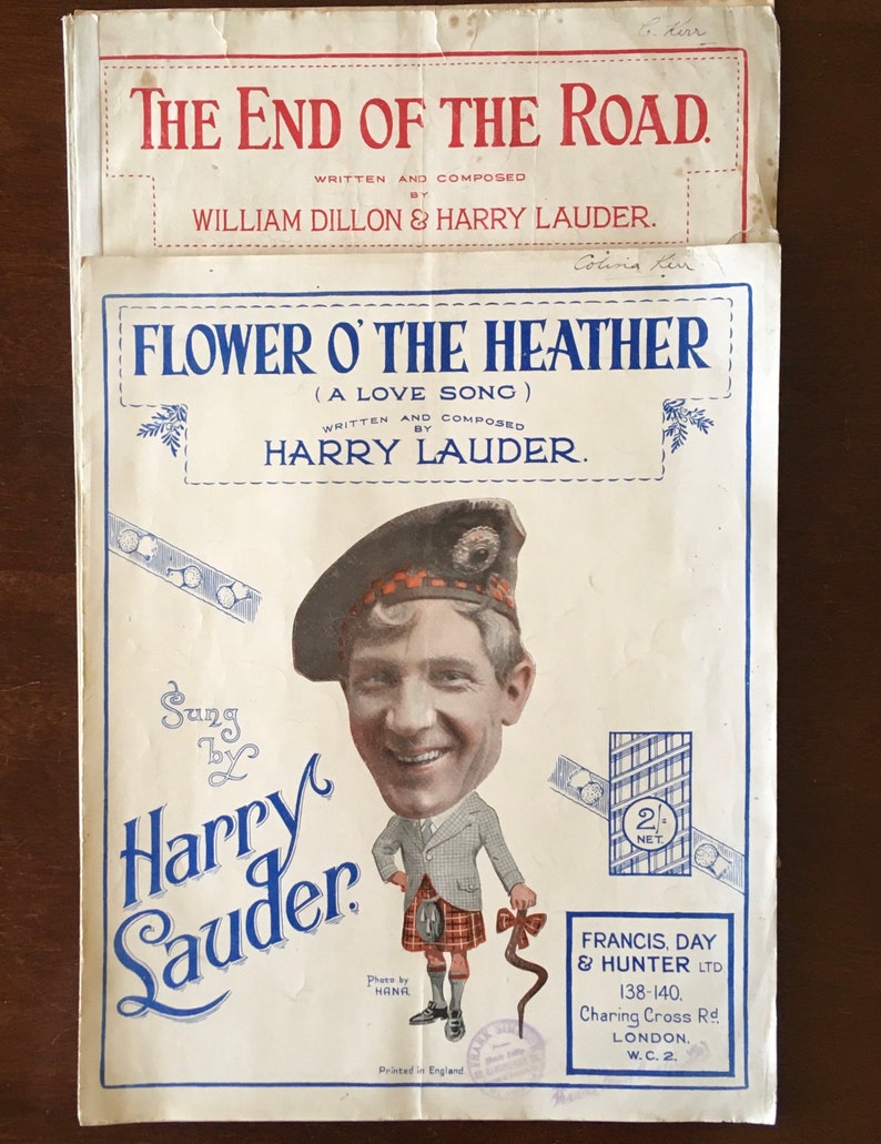 1920s Harry Lauder Sheet Music The End of The Road and Flower O' The Heather A Love Song. Portrait Photographs by Hanna London. image 8