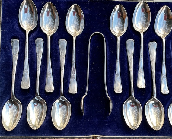 英アンティーク　ティースプーン12本＆シュガートング 英アンティークティースプーン12本＆シュガートング