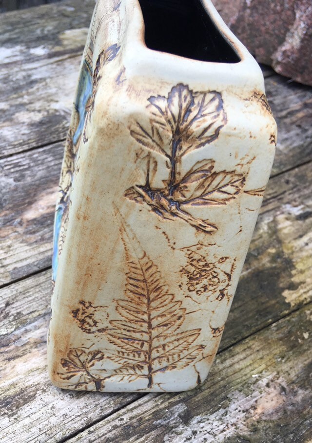Studio Pottery Vase, Tenmoku Malaysian Handicraft, Autumnal Leaf