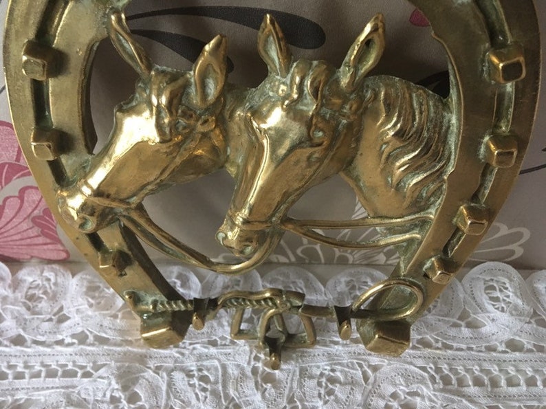 Brass Horseshoe/horses Heads Key Holder Wall Plaque. Vintage Etsy UK