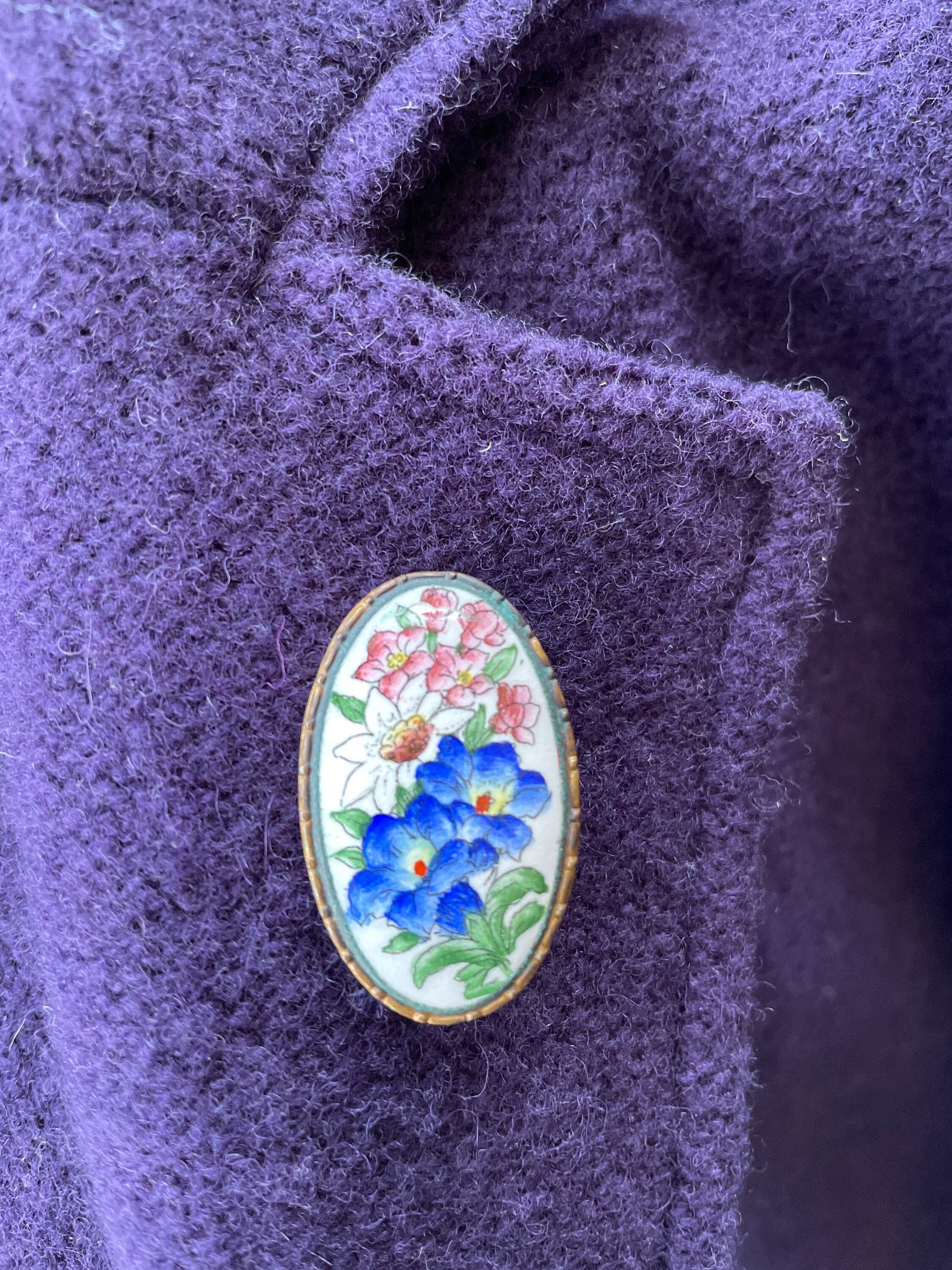 Broche Vintage Rose Bleue En émail Et Or - Élégance Florale Rétro - Parfait état