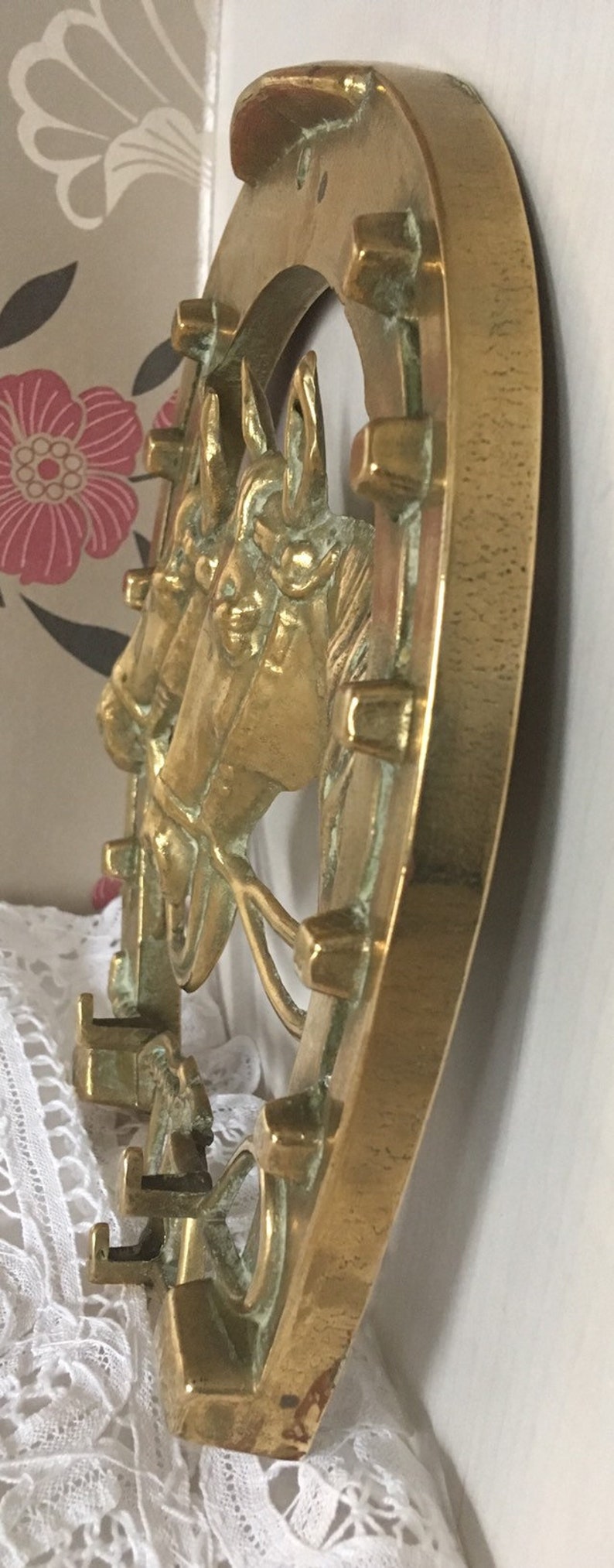 Brass Horseshoe/horses Heads Key Holder Wall Plaque. Vintage Etsy UK