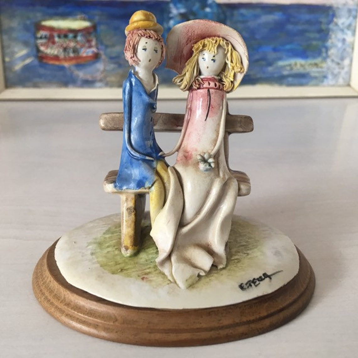 Porcelain Italian Figurine of Whimsical Couple Sitting on Etsy UK