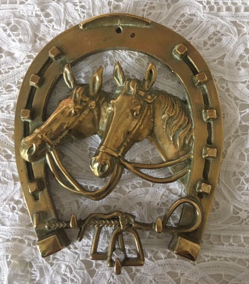 Brass Horseshoe/horses Heads Key Holder Wall Plaque. Vintage Etsy UK