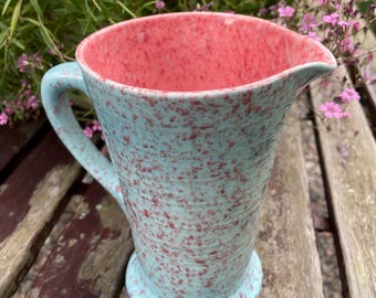 Crown Ducal Blue and Pink Speckled Jug/Pitcher/Vase.  Made in England.