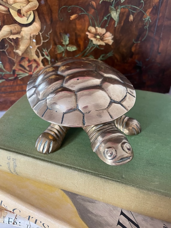 Boîte à Bijoux Tortue Métal Doré - Patinée - Vintage Italie Années 1960