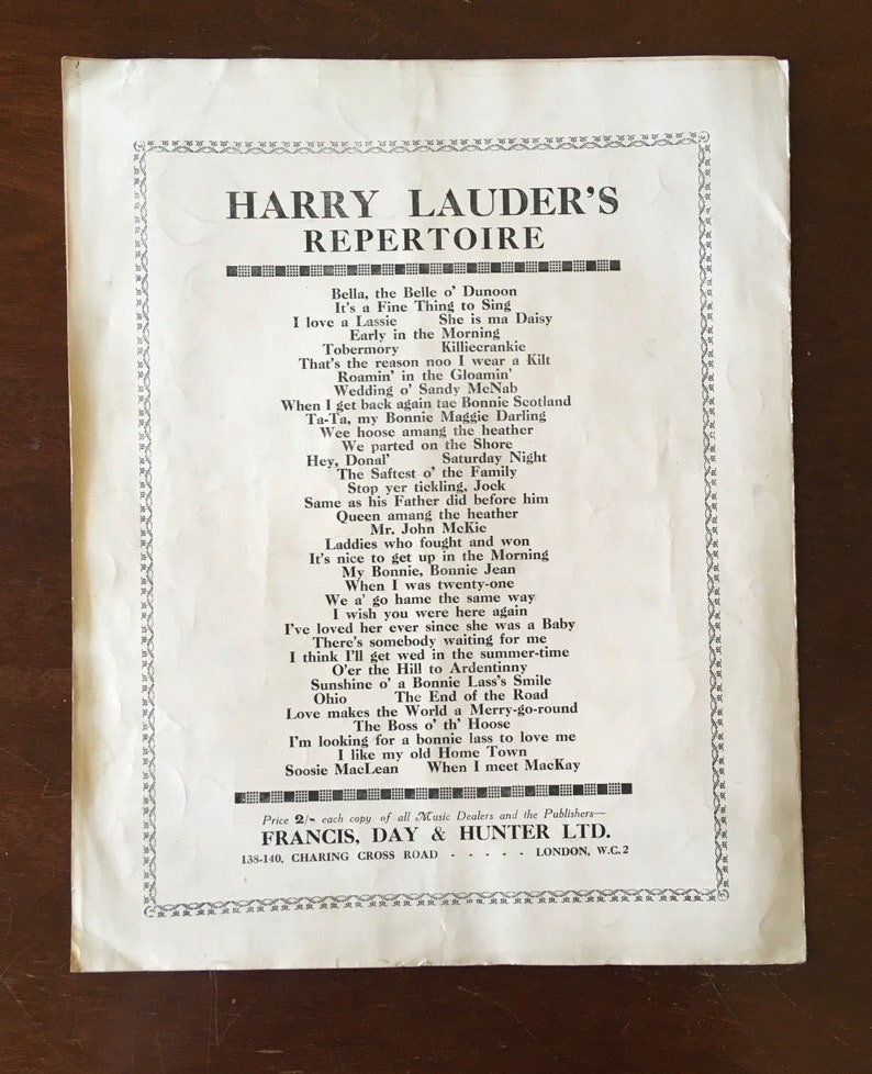 1920s Harry Lauder Sheet Music The End of The Road and Flower O' The Heather A Love Song. Portrait Photographs by Hanna London. image 7