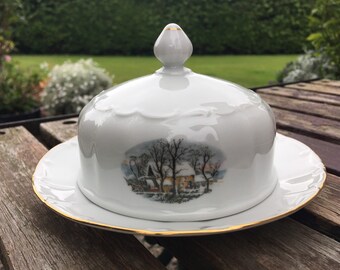 Vintage Avon Porzellan Butterdose: Kröne Bavaria Winterszene