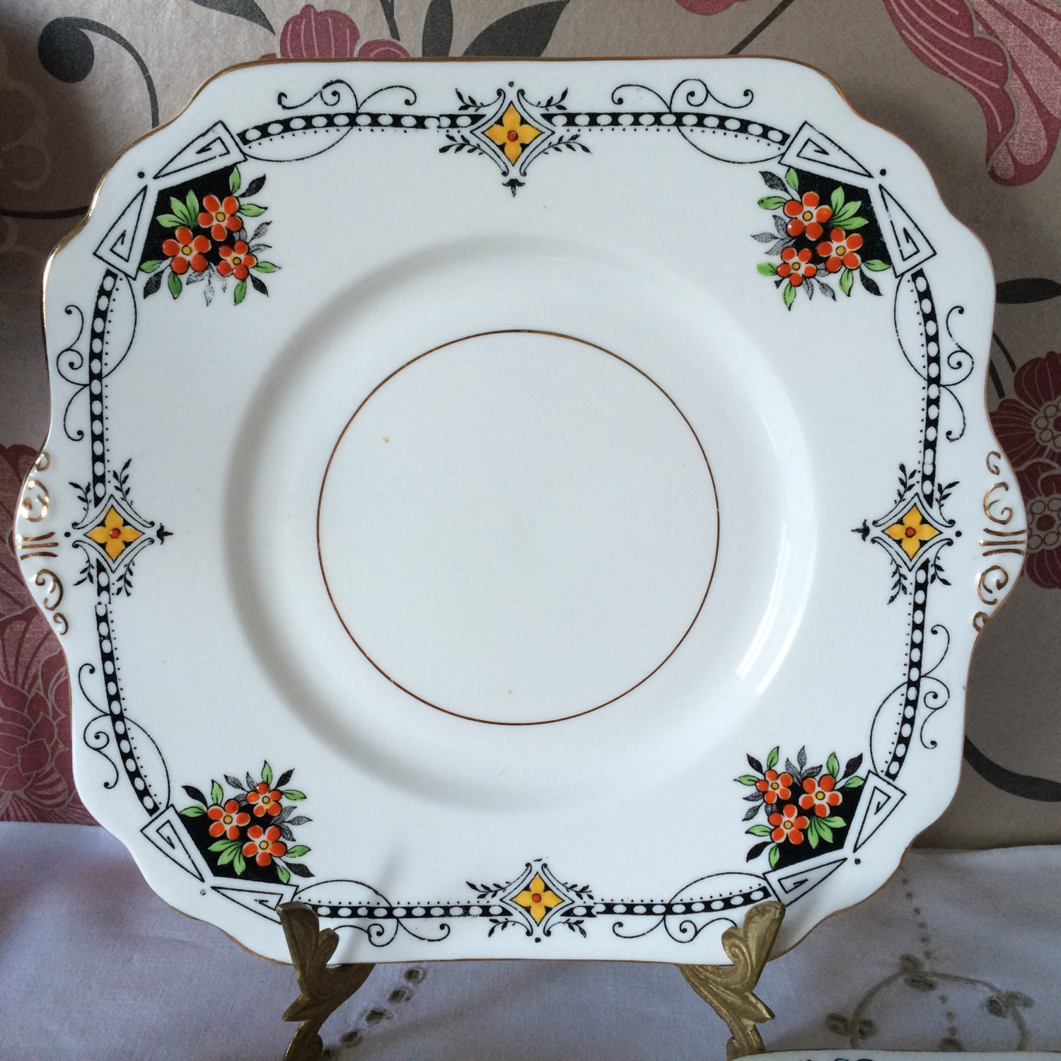 Art Deco Cake Plate and 4 Side/Dessert Plates by Etsy