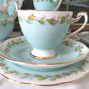 Roslyn China Trio NOSE GAY Pattern - Vintage Tea Cup, Saucer and Side/Bread/Dessert Plate.  English Fine Bone China Trio.