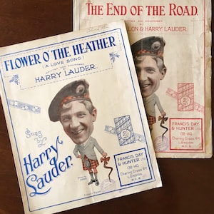 1920s Harry Lauder Sheet Music The End of The Road and Flower O' The Heather A Love Song. Portrait Photographs by Hanna London. image 1