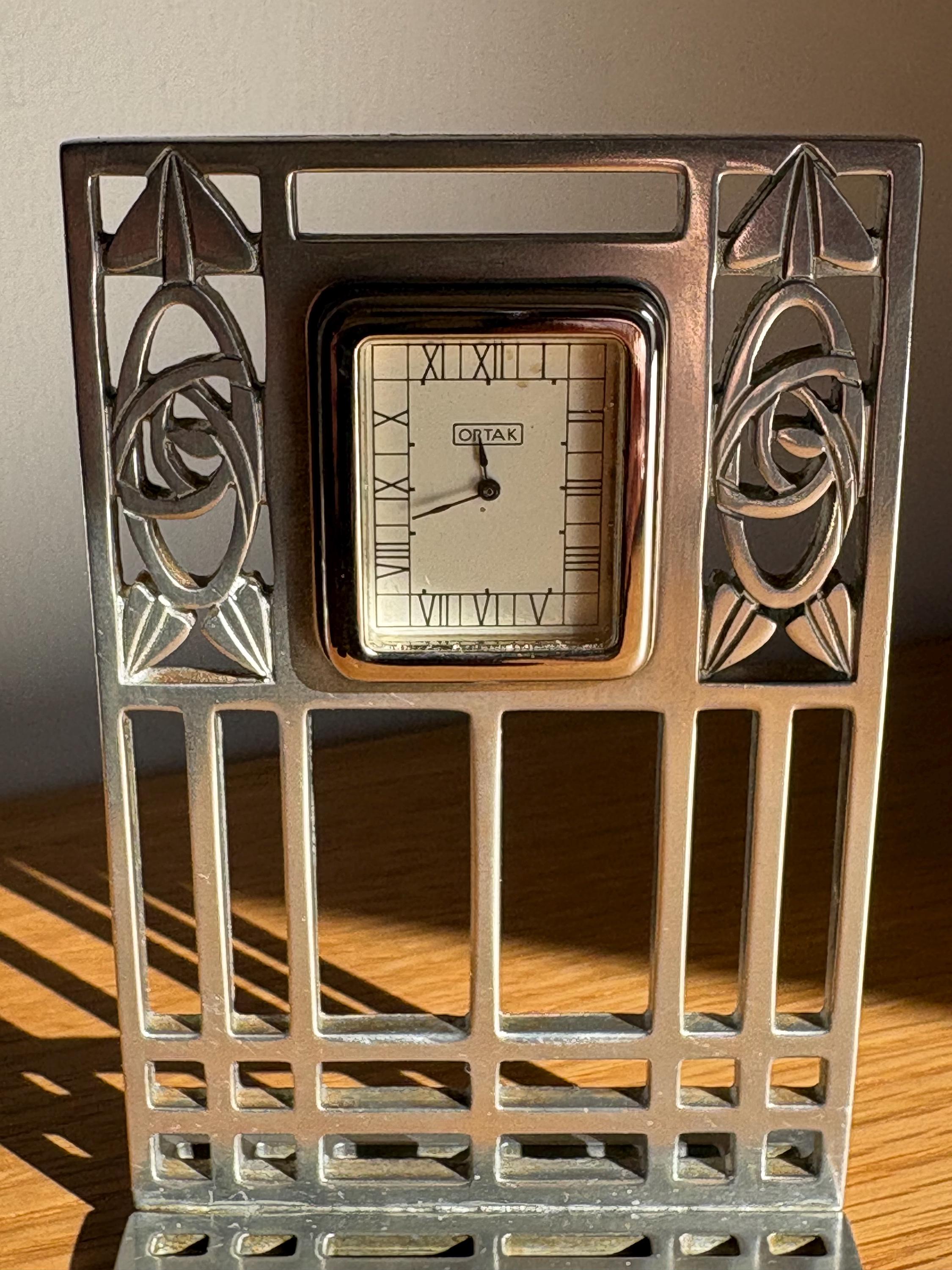 ORTAK Charles Rennie Mackintosh Design Pewter Clock. Made in
