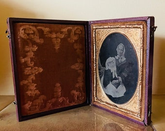 Victorian Ambrotype Portrait: Mother and Child in Leather Case