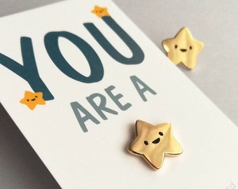 Seconds - You Are A Star Enamel Pin, Tiny Gold Star, Cute Positive Brooch, Supportive Gift