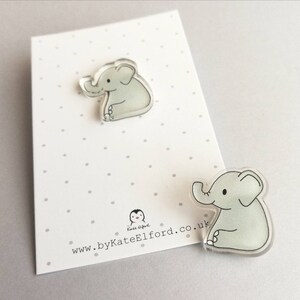 Elephant pin, cute grey elephant brooch, recycled acrylic