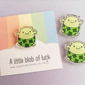 A little blob of luck magnet, mini cute lucky clover pants tiny fridge magnet, postable good luck, happiness, supportive, recycled acrylic image 2