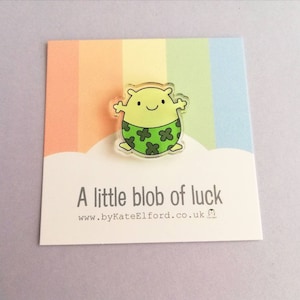 A little blob of luck magnet, mini cute lucky clover pants tiny fridge magnet, postable good luck, happiness, supportive, recycled acrylic image 1