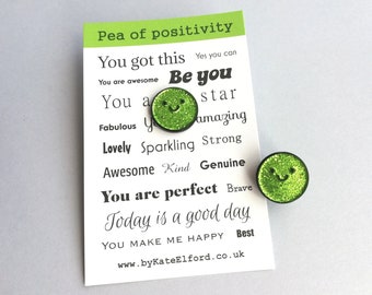 Pea of positivity glitter enamel pin, cute green pea, positive gift, friendship, supportive badge