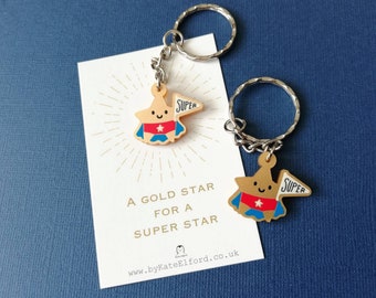 Llavero de estrella dorada: mini y adorable amuleto de estrella feliz, pequeño llavero positivo, regalo de agradecimiento.