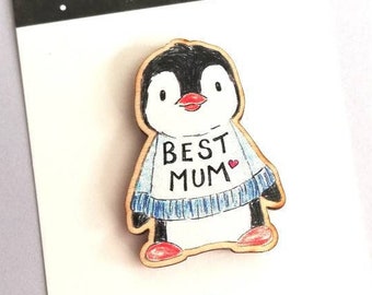 Best mum penguin magnet, little wooden penguin, eco friendly wood