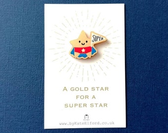 Gold star magnet, tiny cute happy super star, positive gift, friendship, supportive, care, fridge magnet